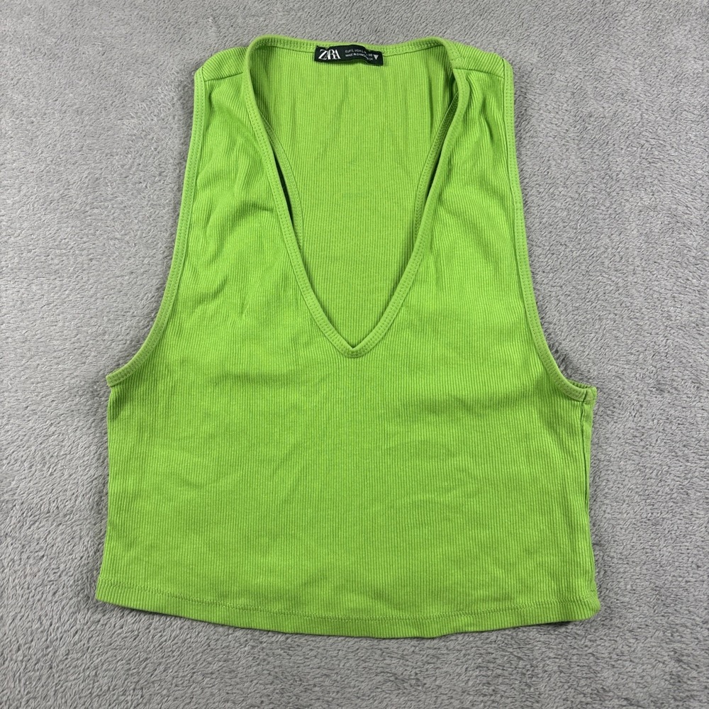 Zara Lime Green V-Neck Ribbed Crop Top